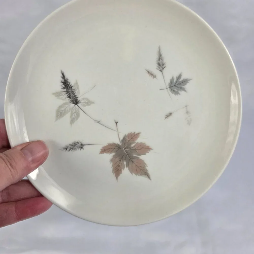 FOUR Royal Doulton Tumbling Leaves Bread Plates Gray & Pink Leaves